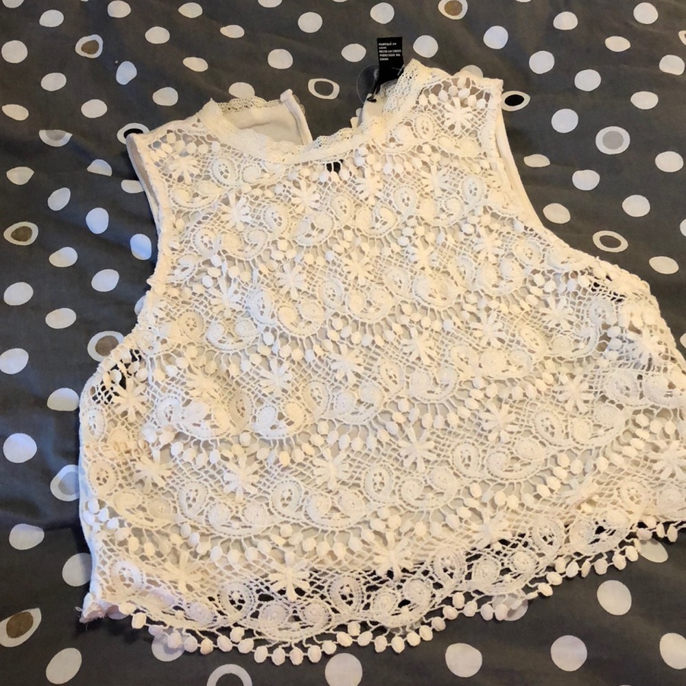 white lace crop top